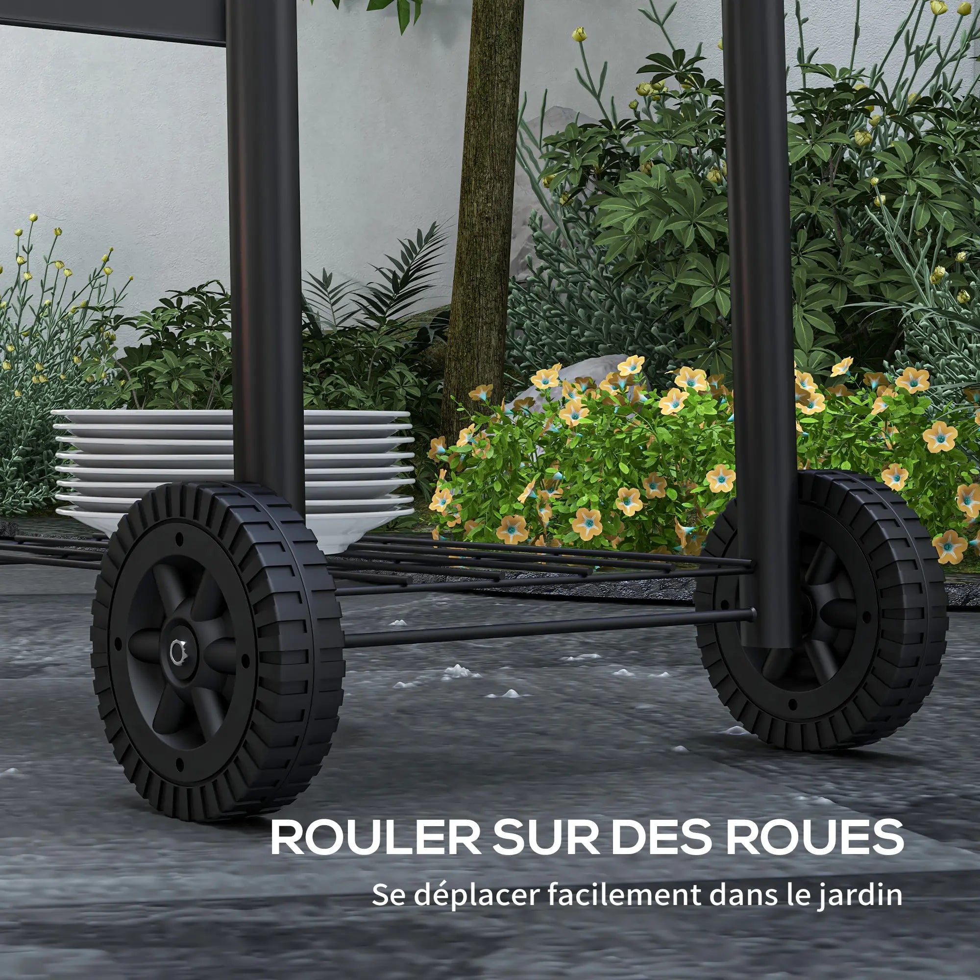 Barbecue Charbon Titanus – Chariot de Cuisson avec Thermomètre, Étageres et Roulettes