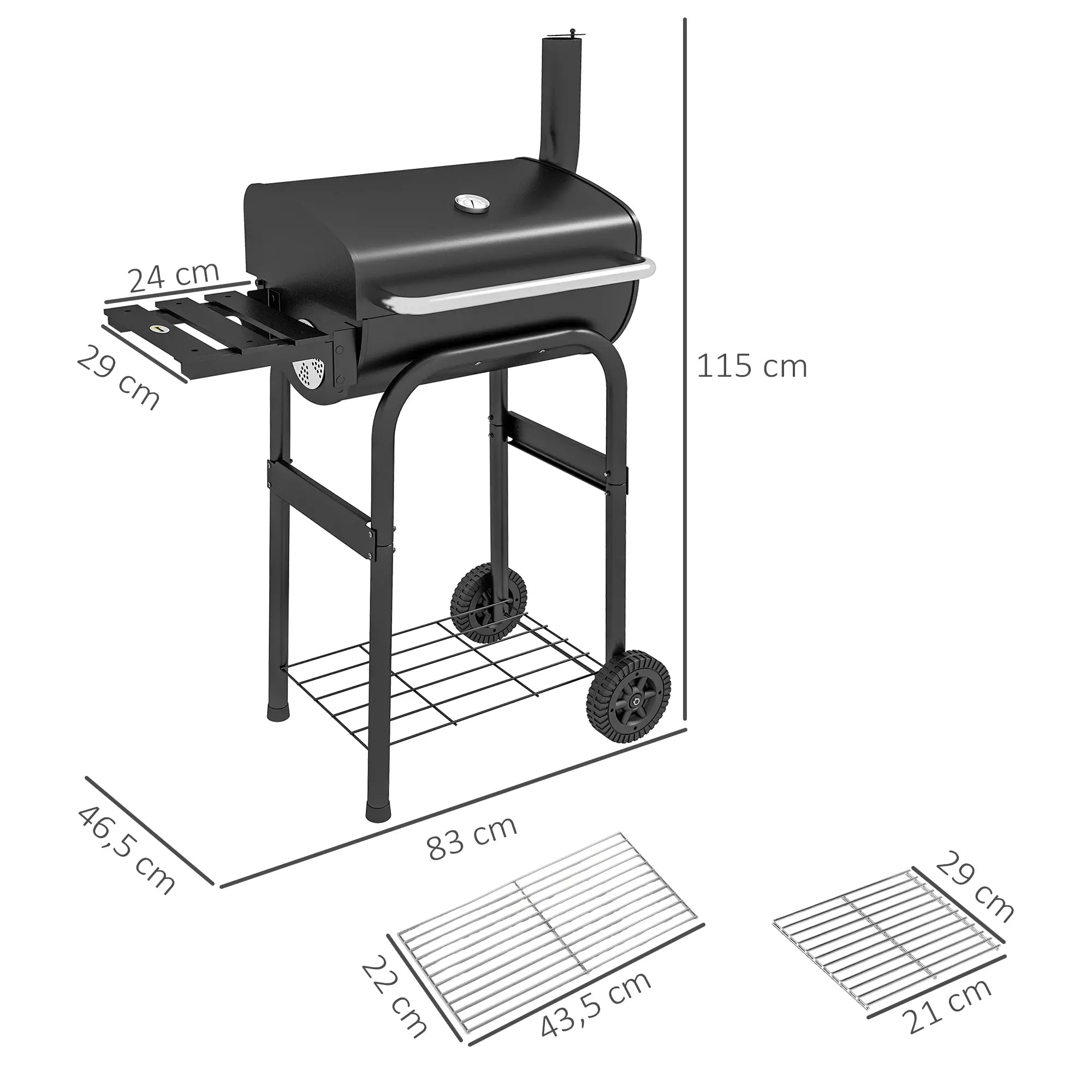 Barbecue Charbon Titanus – Chariot de Cuisson avec Thermomètre, Étageres et Roulettes