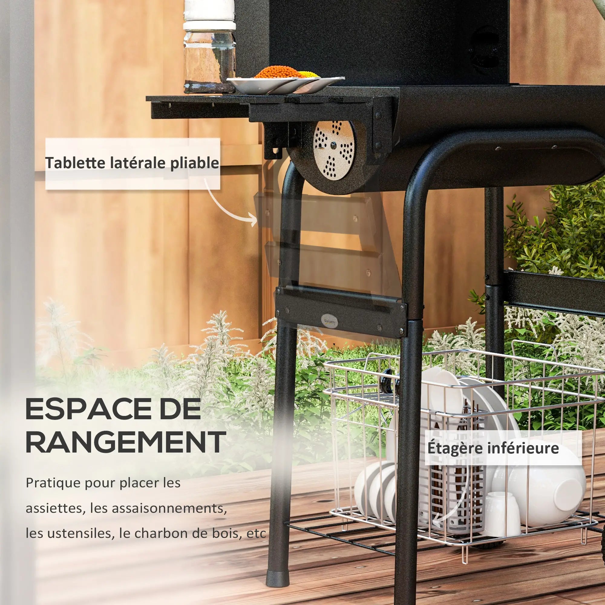 Barbecue Charbon Titanus – Chariot de Cuisson avec Thermomètre, Étageres et Roulettes