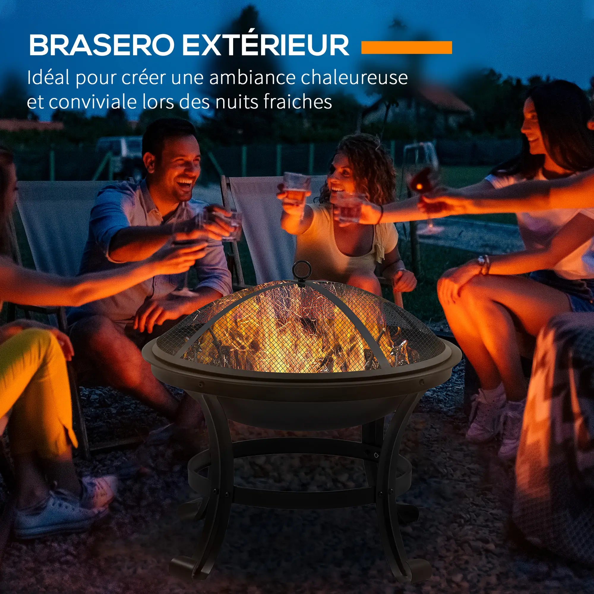 Brasero Cheminée Luna – Foyer Rond avec Pare-étincelles et Tisonnier