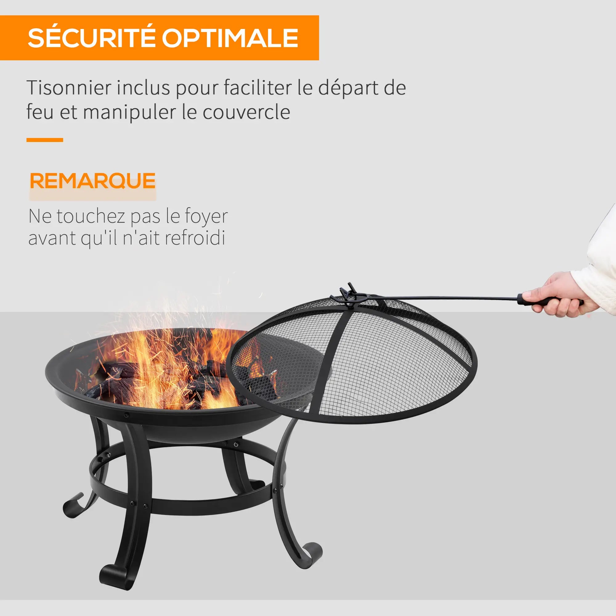 Brasero Cheminée Luna – Foyer Rond avec Pare-étincelles et Tisonnier
